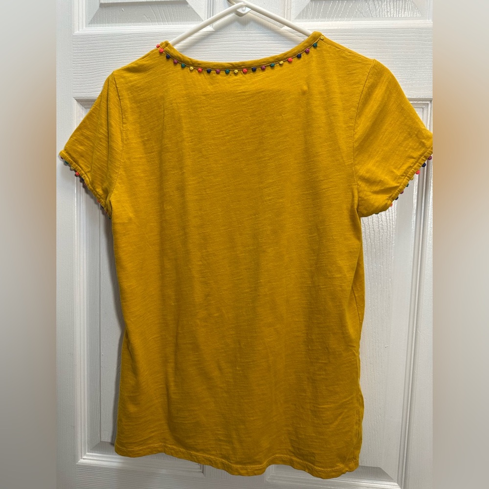 Boden Mustard Yellow Short Sleeve Tee with Pom Trim - Picture 3 of 3